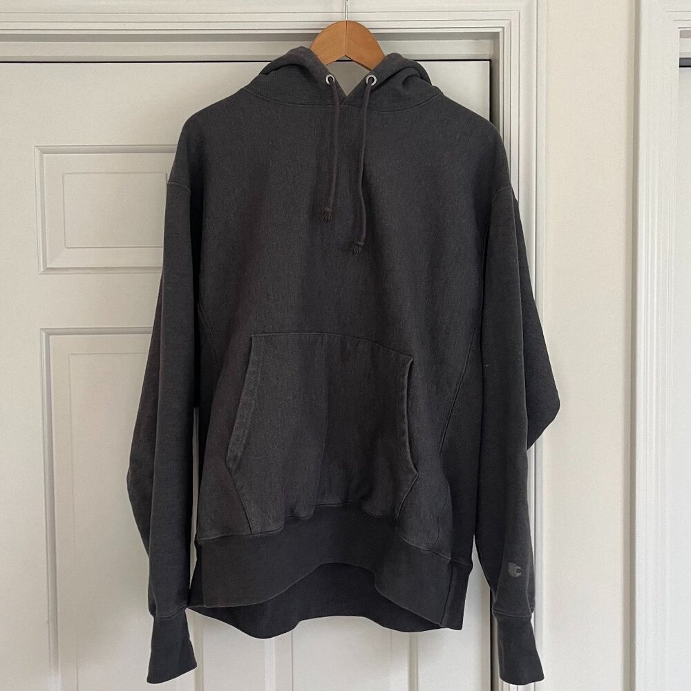 Champion Reverse Weave Dark Gray Hoodie Sweatshirt Men's Large Cotton